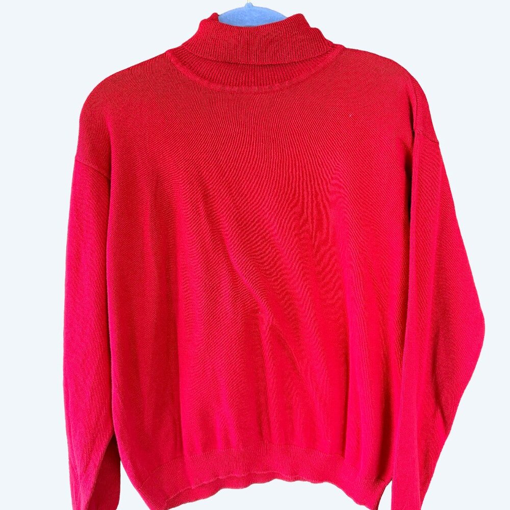 Vintage Banana Republic Red Cotton Turtleneck Sweater 80s 90s M/L